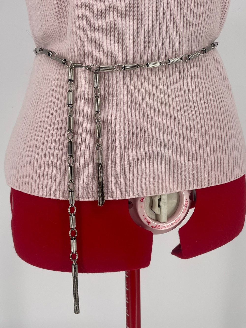Vintage Silver Tone Metal Chain Belt W/ Tassel Charm Dangles Adjustable Fit